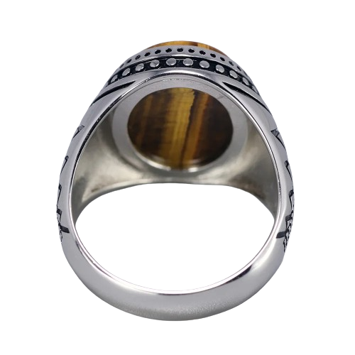 Tiger Eye - Bague avec pierre oeil de tigre et motifs ethniques