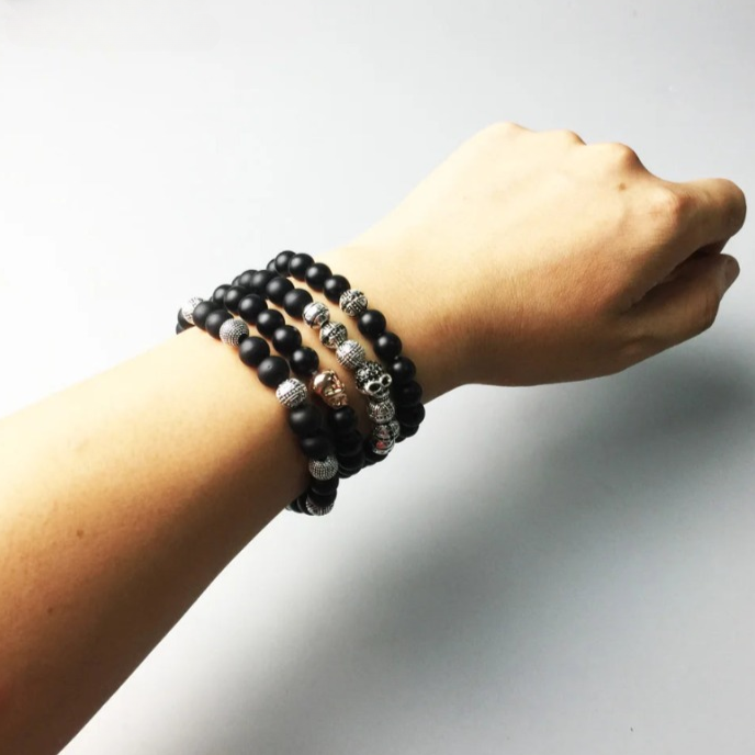 Chakra - Bracelets avec perle d'obsidienne noire