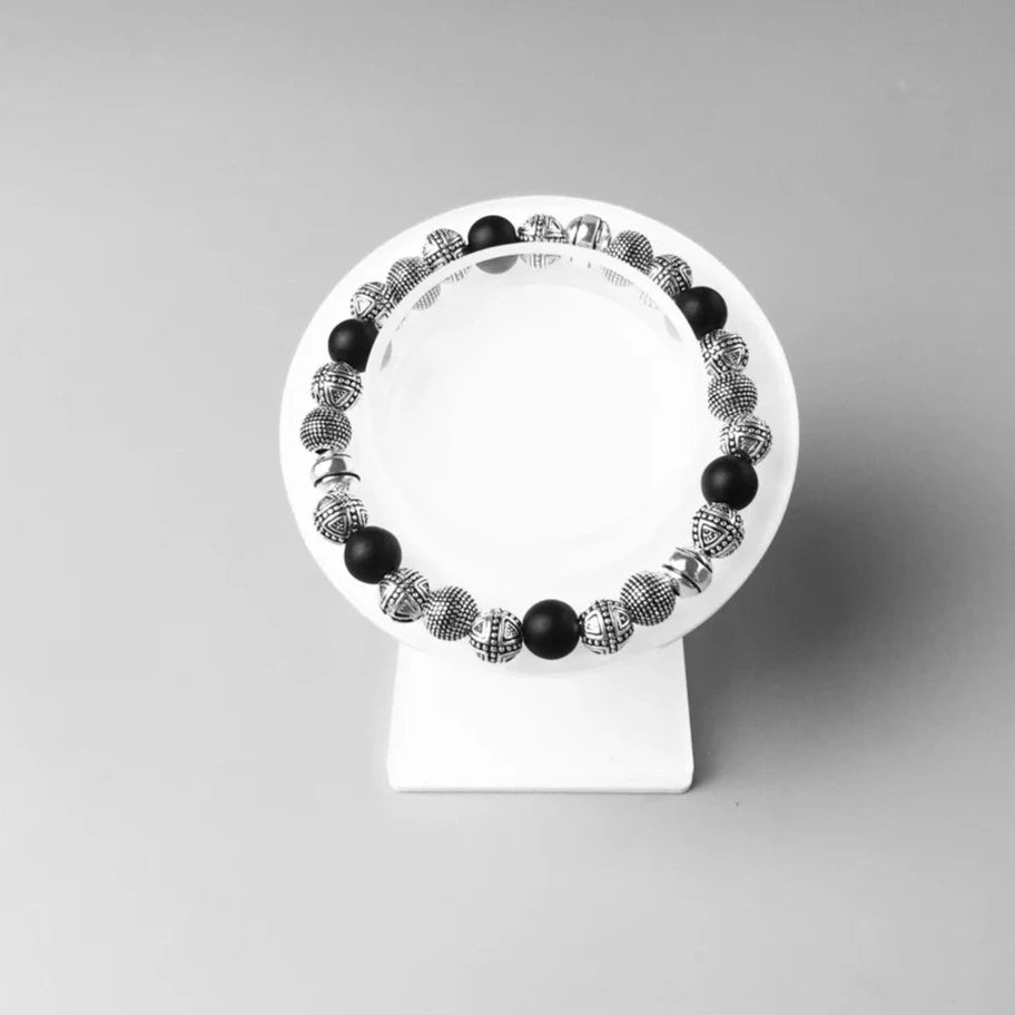 Tom - Bracelet avec Perles d'Obsidienne et Perles de Croix Argent