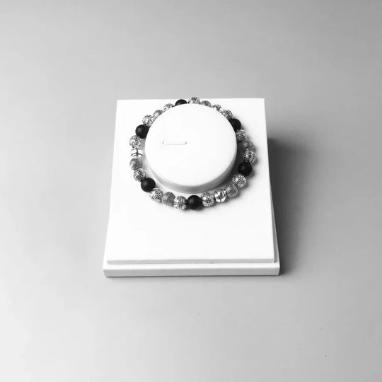 Tom - Bracelet avec Perles d'Obsidienne et Perles de Croix Argent