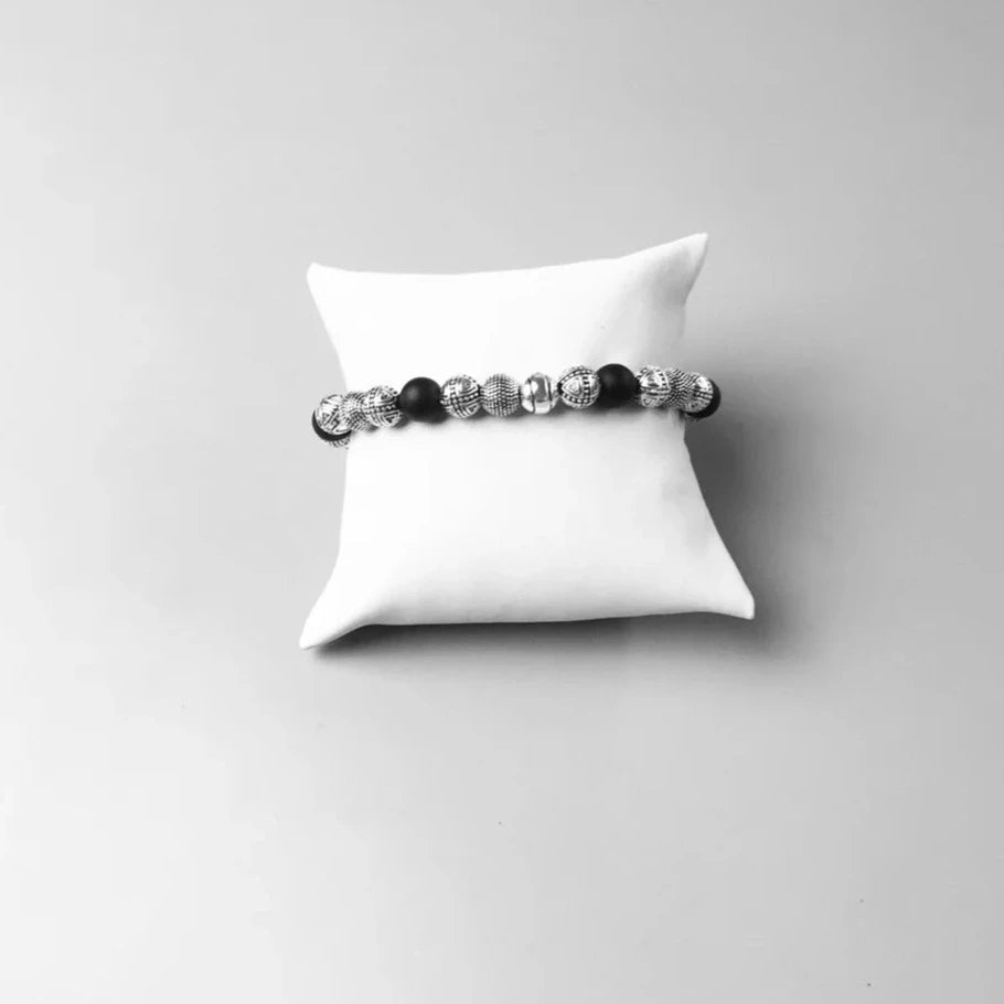 Tom - Bracelet avec Perles d'Obsidienne et Perles de Croix Argent