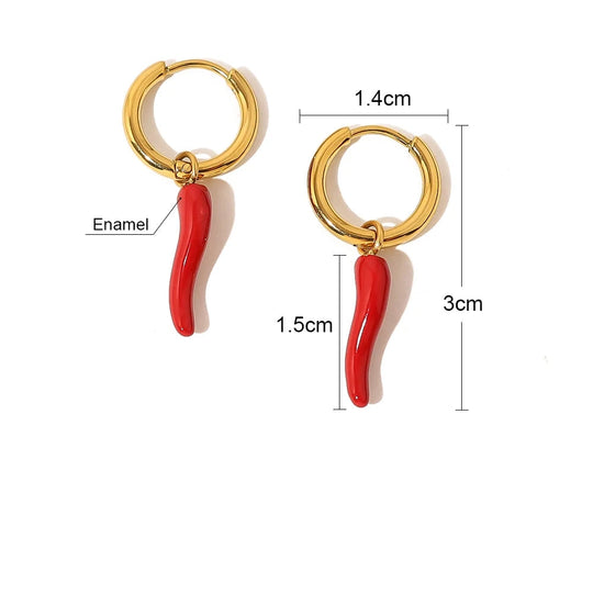 Caliente - Créoles en acier inoxydable avec pendentif piment émaillé rouge - Femme