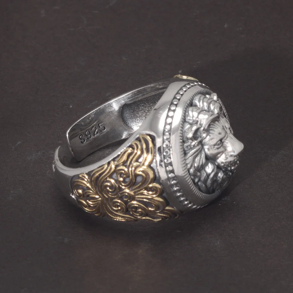 King - Bague vintage ajustable tête de lion