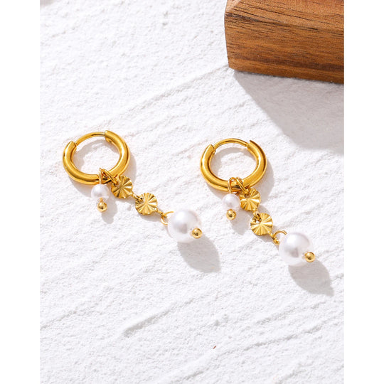 Perla - Boucles d'oreilles en acier inoxydable avec pampilles de perles baroques - Femme