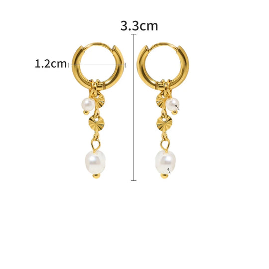 Perla - Boucles d'oreilles en acier inoxydable avec pampilles de perles baroques - Femme