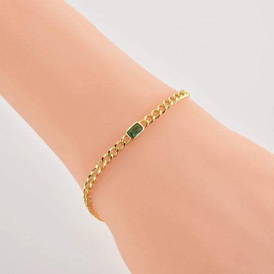 Émeraude - Bracelet en argent sterling doré avec zircon vert - Femme