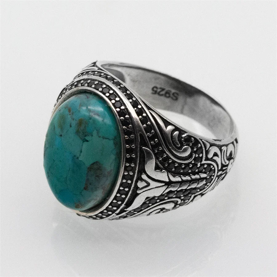 Lagoon - Bague avec pierre turquoise et pierres noires