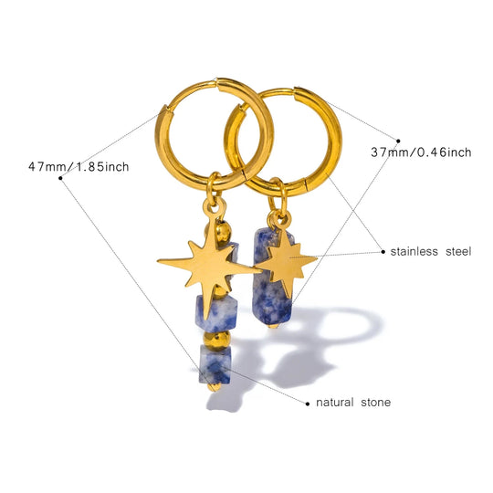 Astre - Boucles d'oreilles asymétriques en acier inoxydable avec pierre naturelle et étoile - Femme