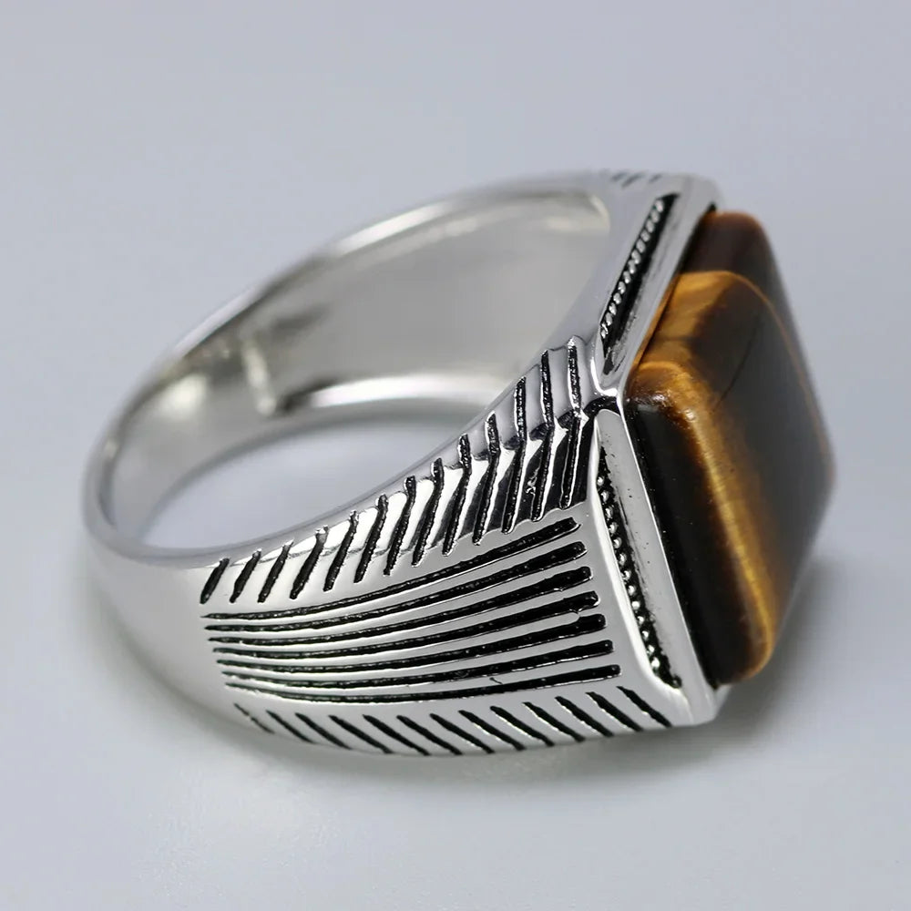 Tiger - Bague avec pierre oeil de tigre et motifs à rayures