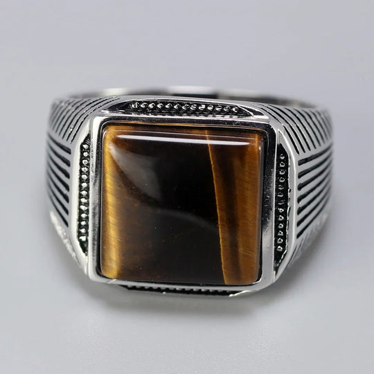 Tiger - Bague avec pierre oeil de tigre et motifs à rayures