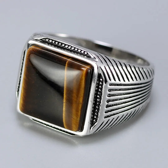 Tiger - Bague avec pierre oeil de tigre et motifs à rayures