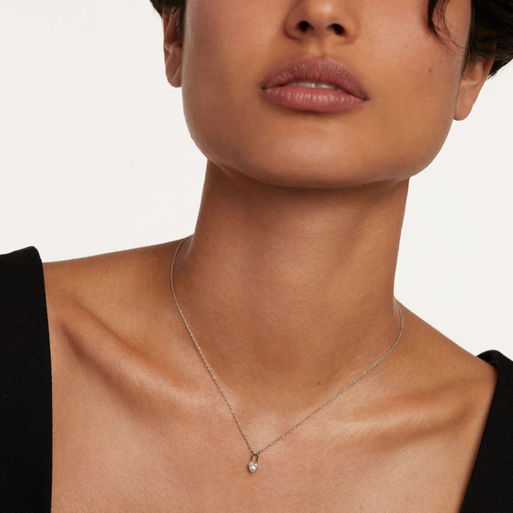 Forever - Collier en argent sterling avec pendentif cadenas cœur - Femme