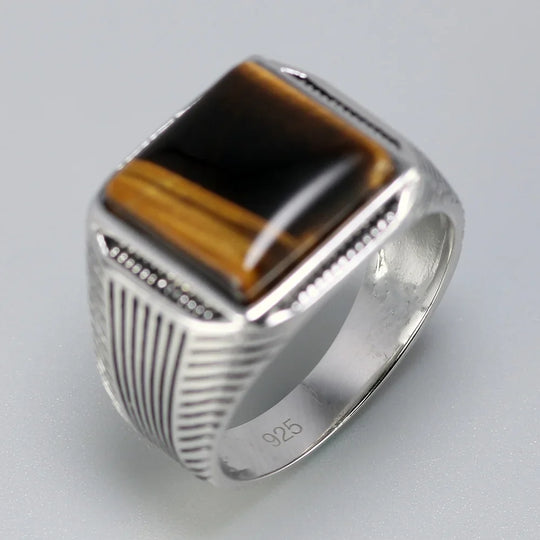 Tiger - Bague avec pierre oeil de tigre et motifs à rayures