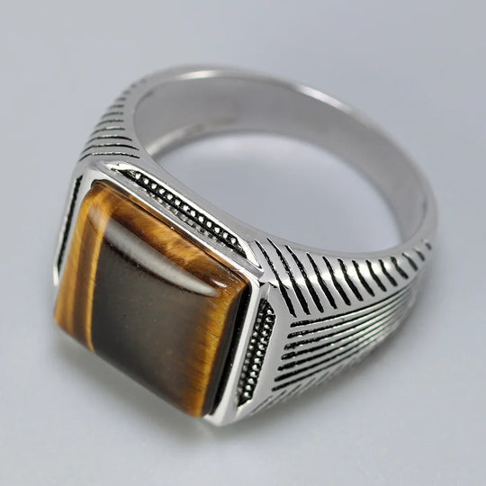 Tiger - Bague avec pierre oeil de tigre et motifs à rayures