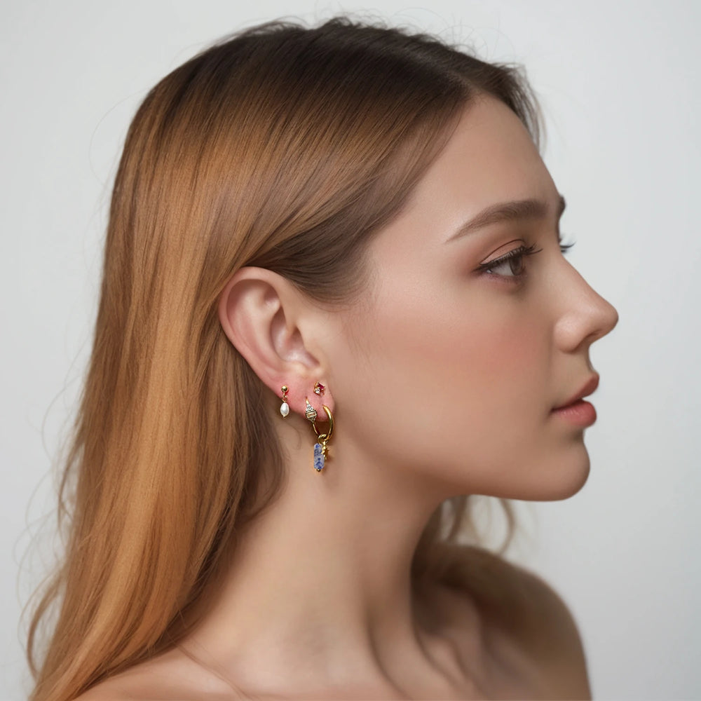 Astre - Boucles d'oreilles asymétriques en acier inoxydable avec pierre naturelle et étoile - Femme