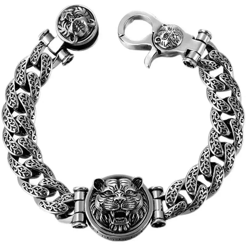 Lion - Bracelet avec tête de lion et grosse maille cubaine