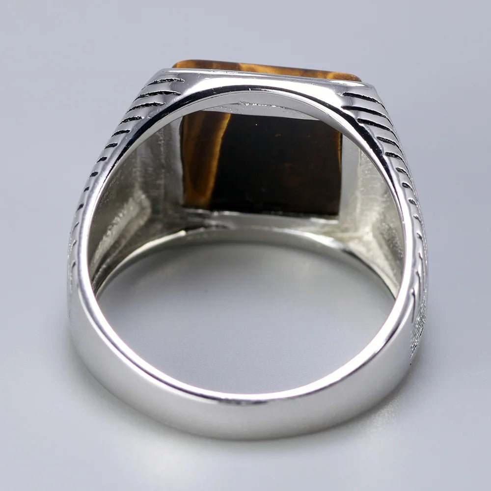 Tiger - Bague avec pierre oeil de tigre et motifs à rayures