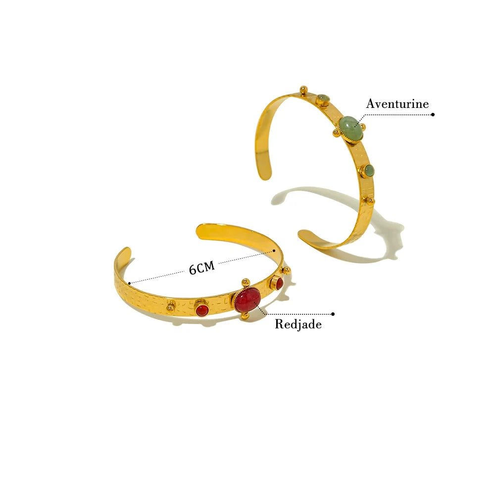 Éclat - Bracelet jonc en acier inoxydable plaqué or 18K avec pierre naturelle - Femme