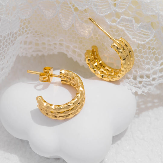 Galaxie - Boucles d'oreilles en forme de C avec effet étoilé en acier inoxydable - Femme