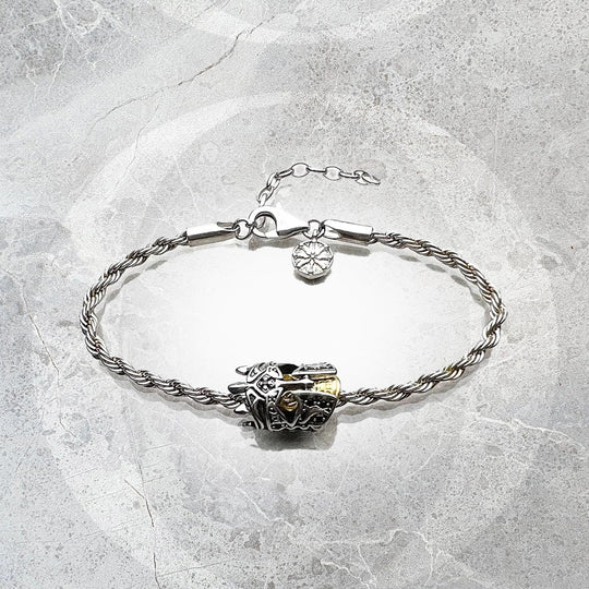 Gladiator - Bracelet torsadé en argent avec charms et tête de gladiateur